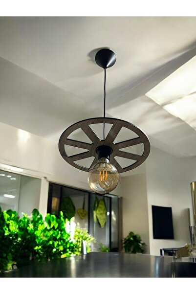 KAŞIKBEY WHEEL Tek Teker Tekerlek Avize Sarkıt Ahşap Dekoratif Cafe Restoran Rustik Balkon Bahçe Avizesi