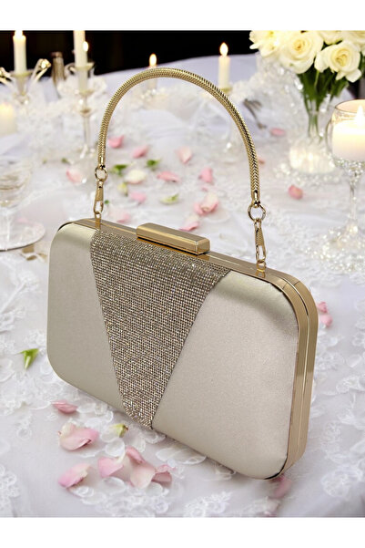 Wedding Fashion لون البشرة الساتان الذهب حجر مساء اللباس حقيبة مساء حقيبة خطو...