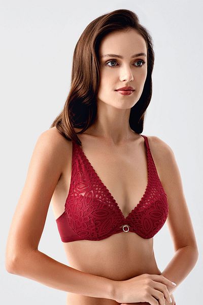 C&City Unpadded Lace Detailed Bra C18340 Burgundy