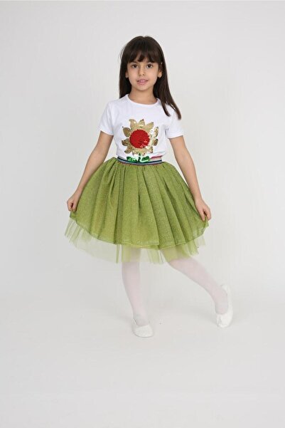 Nacar Zelena svetlucava suknja za devojčice, cvetni top set, kostim za nastup...