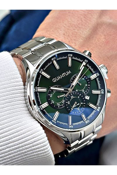 Quantum Functions Active Silver-Green Color Steel Cord Steel Case Men's Wrist Watch 958.370