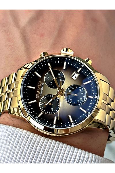 Quantum Function Gold Color Waterproof Steel Cord Steel Case Men's Wrist Watch 1008.150