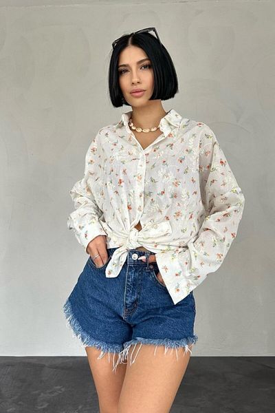 gelirr Orange Brode Flower Embroidered Classic Shirt