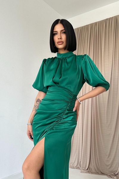 Kokosh moda Rochie din satin cu cordon petrol