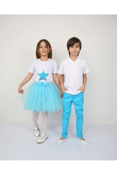 YCN GİYİM GIRL'S BOTTOM TOP SET T-SHIRT SKIRT 23 APRIL