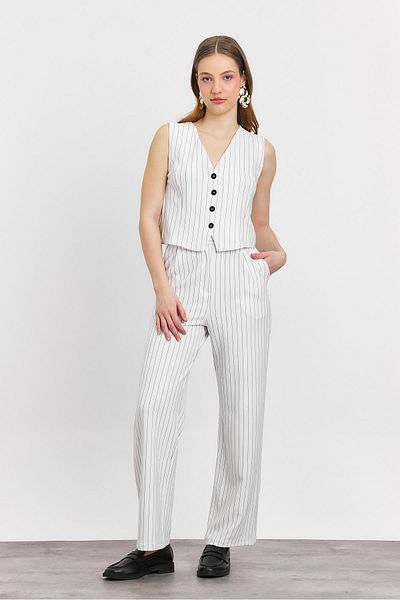 Rays 6622A Ecru Button Front Striped Vest and Trousers Set