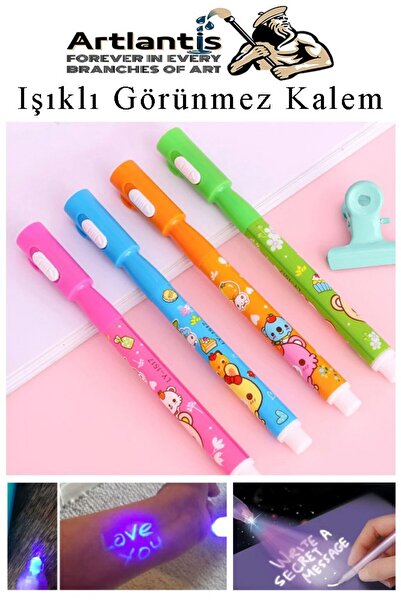 Artlantis Işıklı Görünmez Kalem 4 Adet Sihirli Kalem Işıklı Uv Mavi Işıklı Ka...