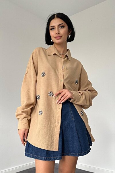 ermege Beige Stone Embroidered Shirt
