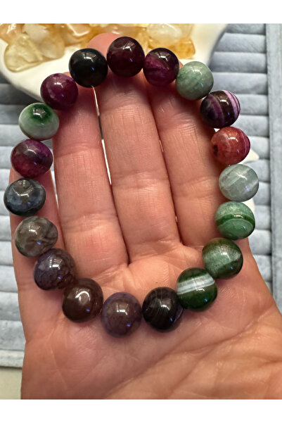 STORE ZARMAN Certified 10 mm Colorful Agate Bracelet