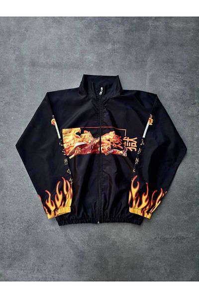 MRA Fashion Zippered Digital Printed Windbreaker - Black