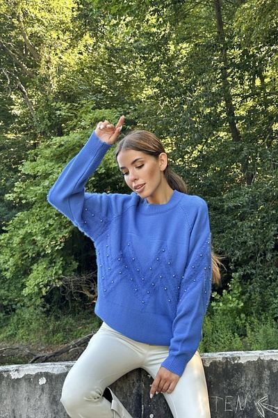 Miracle Omni Blue Zigzag Beaded Knitwear Sweater