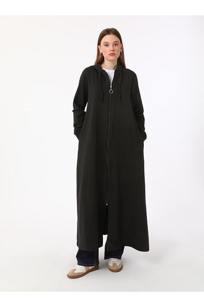 Benin Hooded Detailed Zippered Sports Overcoat - Navy Blue - Benin