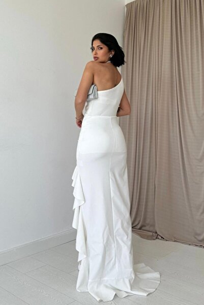 Kokosh moda Rochie albă cu volan cu fante