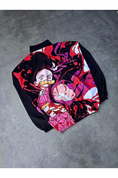 Simala Zippered Digital Printed Windbreaker - Black
