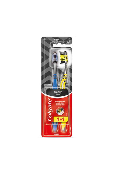 Colgate Zig Zag Charcoal Medium Toothbrush 1+1