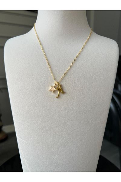 Store Letter a Necklace with Star Pattern and Steel Chain