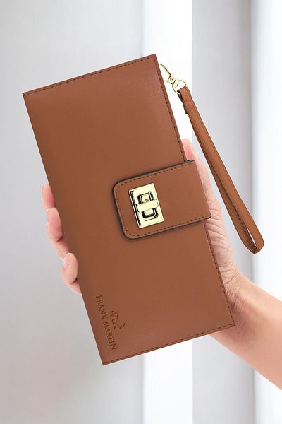 Frank Martin Pera Phone Paper Coin Compartment Card Holder Women's Wallet Locked Wrist Strap Portfolio Wallet
