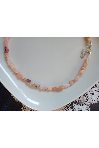 Mudita Tasarım Amorf kesim orijinal gerçek doğal PEMBE OPAL taş kolye