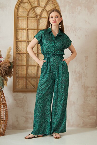 Yıldızistan Γυναικείο φαρδύ πουκάμισο σε στυλ Kaftan, σατέν και σμαραγδί πράσινο