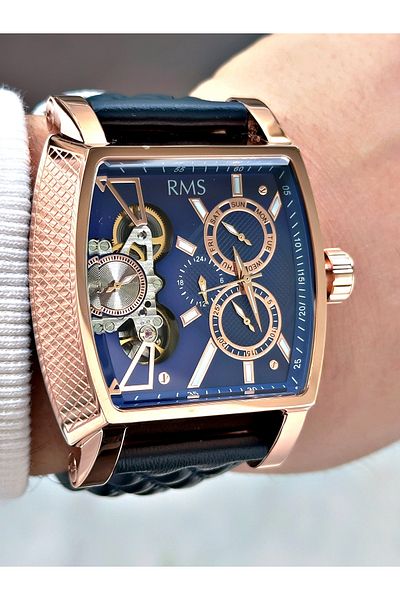 Romanson Automatic Mechanism Angular Dial Navy Blue-Copper Color Steel Case Men's Wristwatch 1054.02