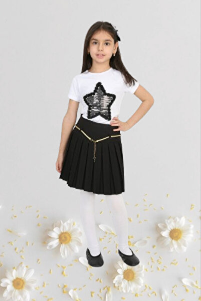 NACAR STYLİSH Kız Çocuk 23 Nisan 19 Mayıs Kısa Pileli Siyah Etek Okul Gösteri