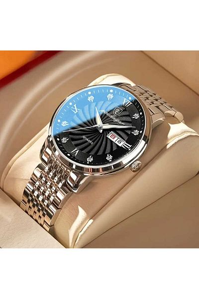POEDAGAR Luxury Steel Cordin 3 Atm Waterproof Men's Wristwatch with Calendar Function