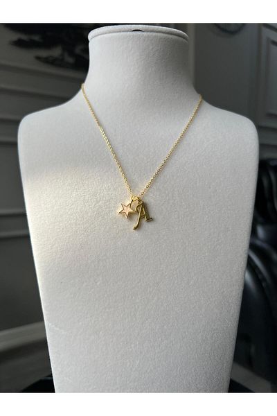 Store Letter a Necklace with Star Pattern and Steel Chain