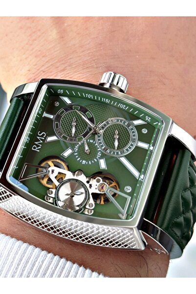 Romanson Automatic Mechanism Angular Dial Green Color Steel Case Men's Wristwatch 1054.10