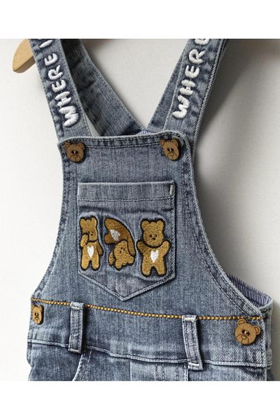Ufuk Çizgisi Boy 1-4 Years Embroidered Denim Overalls