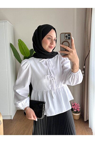 Miraydın Butik Cămașă pentru femei cu mâneci balon M1111 - alb