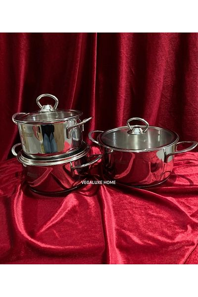 FMS Pera 6 Piece Mini Steel Pot Set 14-16-18