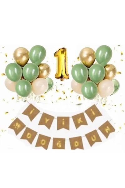 ALYA PARTY 1 Ηλικία Χρυσό Αριθμό Φύλλο Μπαλόνι Μούχλα Πράσινο Σετ Γενεθλίων Σετ Γενεθλίων