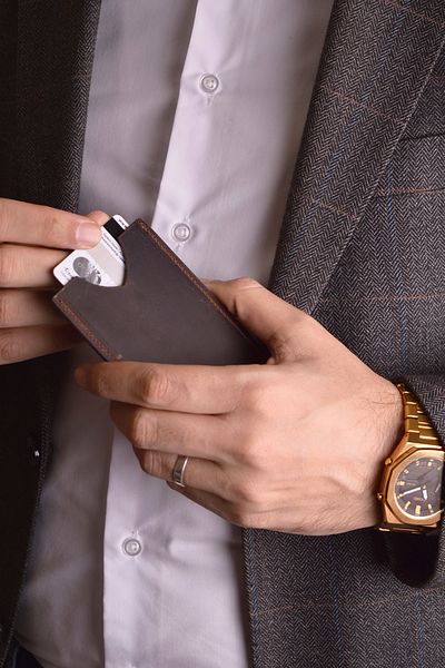 Jewelmim Crazy Dark Brown Leather Card Holder - 100% Real Handmade, Genuine Leather for Men & Women - Dr1132Kk