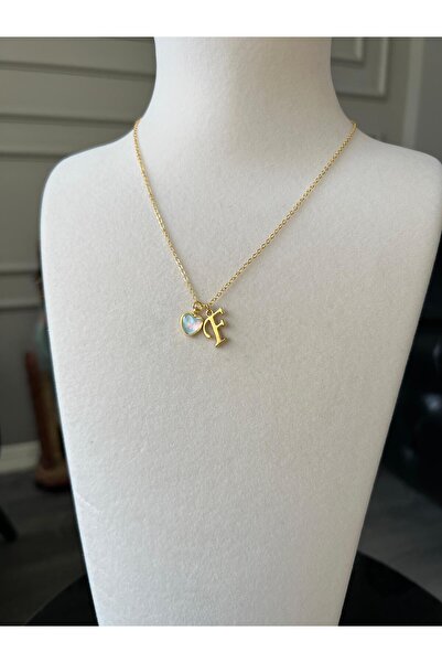 Store F Letter Necklace - with Heart Charm and Chain