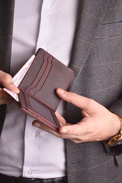 Jewelmim Burgundy Crazy Horizontal 100% Real Leather Men's Wallet Genuine Leather Wallet & Card Holder - Dr1125Br