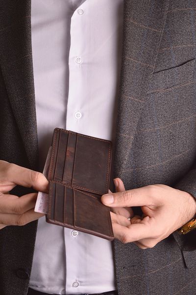 Jewelmim Dark Brown Crazy Horizontal 100% Real Leather Men's Wallet Genuine Leather Wallet & Card Holder - Dr1126Kk