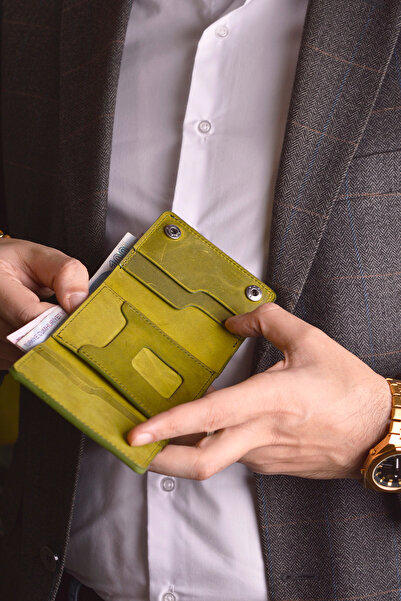 Jewelmim Yeşil Crazy Yatay %100 Gerçek Deri Erkek Cüzdanı Hakiki Deri Cüzdan ...