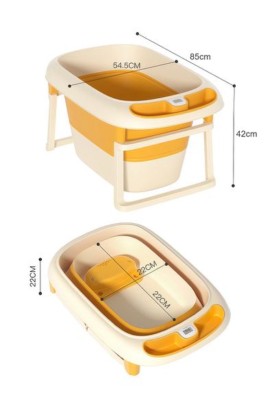 RENOVO Foldable Kids Bathtub With Thermometer, Plastic Balls, Duck Toy and Soap Tray, Yellow