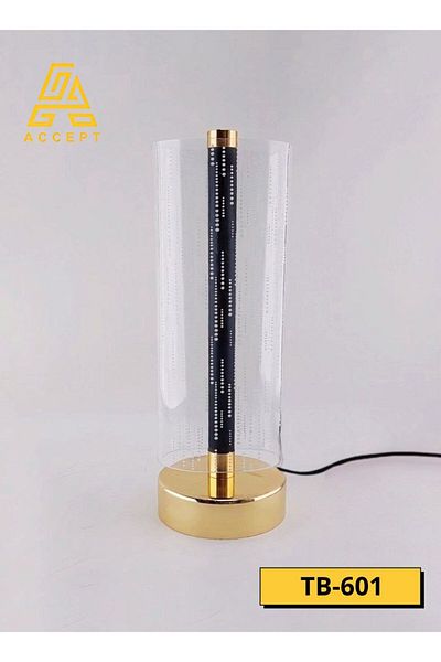 ACCEPT Table lamp with three lights, white, yellow and solar, gold metal base