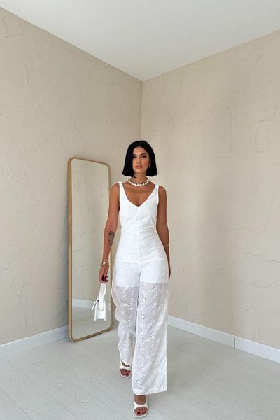 JANES White Scallop Overalls