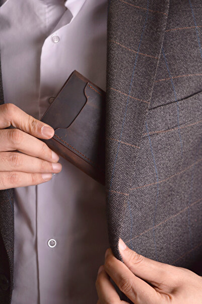 Jewelmim Koyu Kahverengi Crazy Yatay %100 Gerçek Deri Erkek Cüzdanı Hakiki Deri Cüzdan & Kartlık - Dr1129kk