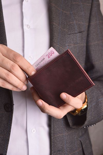 Jewelmim Burgundy Crazy Horizontal 100% Real Leather Men's Wallet Genuine Leather Wallet & Card Holder - Dr1137Br
