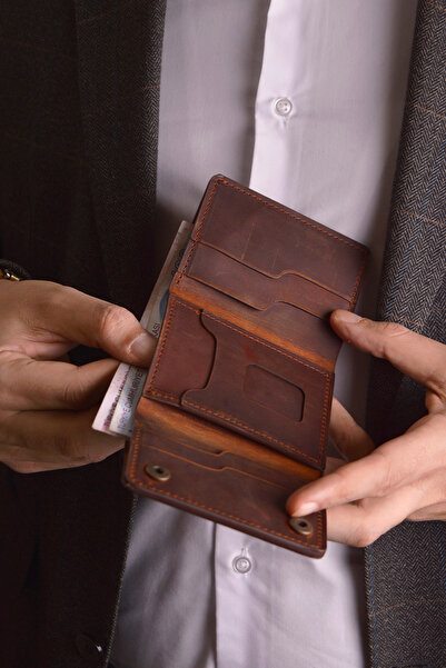 Jewelmim Açık Kahverengi Crazy Yatay %100 Gerçek Deri Erkek Cüzdanı Hakiki De...