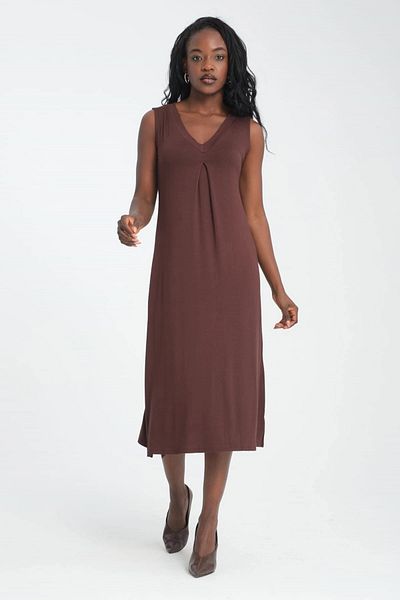 bacc Brown Your Arm V-Neck Dress and Long Cardigan Soft Textured Viscon