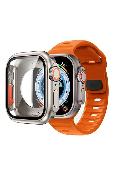 Choice 44mm series 6SE54 Orange Case+Strap For Apple Watch Band 45mm44mm41mm 42 40mm Smart Silicone Bracele