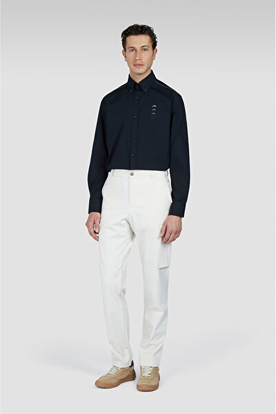 PAUL&SHARK Erkek Omzu Şerit Çizgi Detaylı %100 Pamuklu Normal Kesim Göğsünde Yüzgeç Baskılı Uzun Kollu Siyah Gö