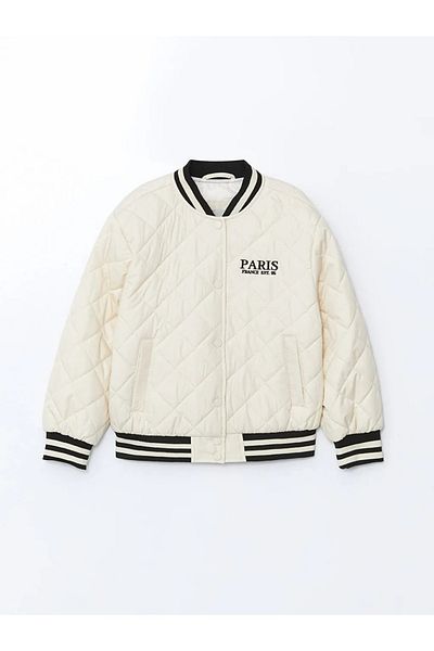 LC Waikiki Lcw Kids Ecru Quilted Patterned Girls' Bomber Coat