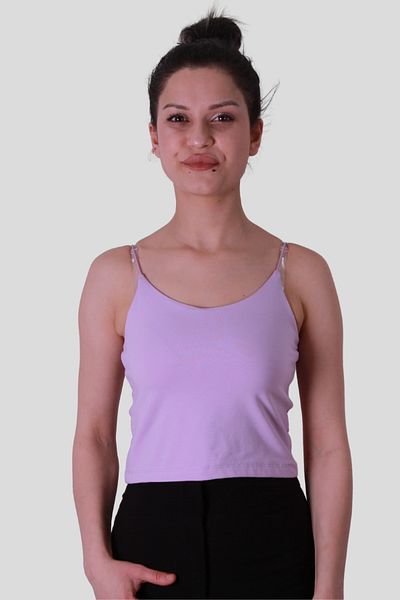trender Tricou fără mâneci pentru femei Crop Rubber Strap Liliac 582-04
