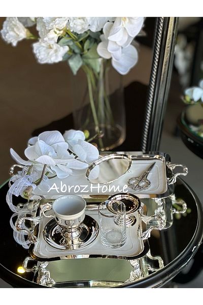 ABROZ HOME DESIGN طقم قهوة وحلقة العريس من الفضة الإيطالية