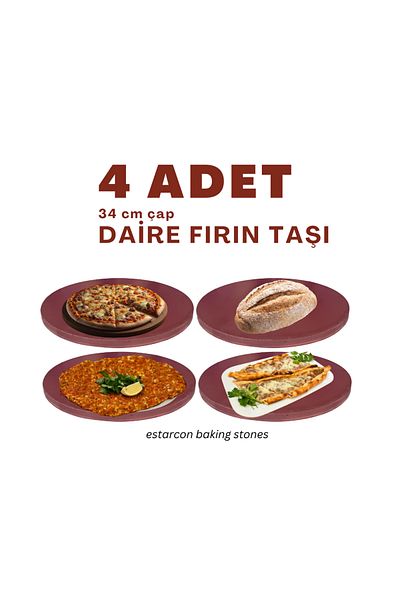 EstarconBakingStone 4 Pieces 34 cm Diameter Circle Baking Stone Pizza Stone Baking Stone Bread Stone